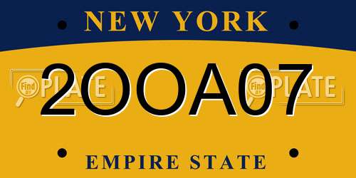 2OOA07 New York License Plate