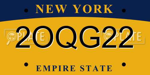 2OQG22 New York License Plate