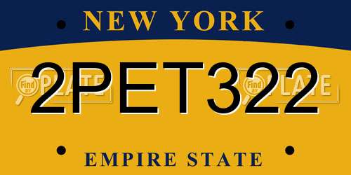 2PET322 New York License Plate