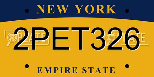 2PET326 New York License Plate