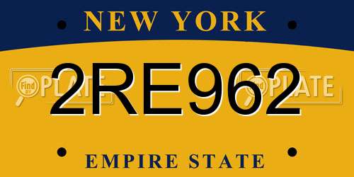 2RE962 New York License Plate