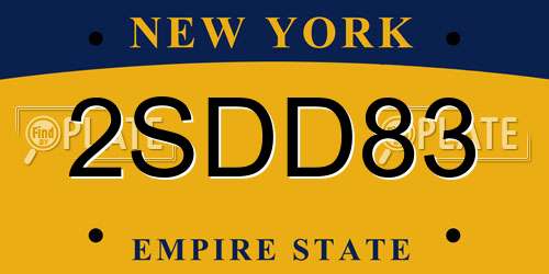 2SDD83 New York License Plate