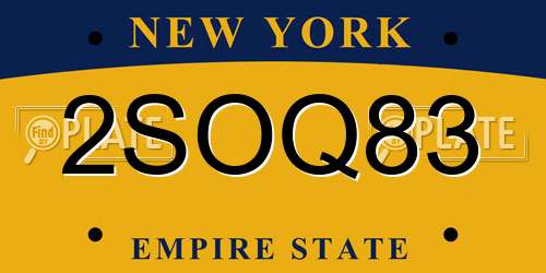 2SOQ83 New York License Plate