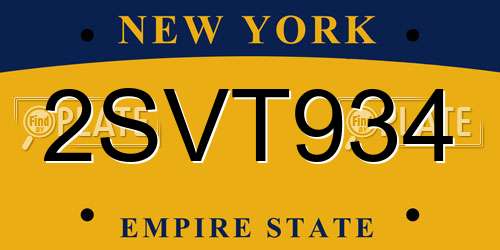 2SVT934 New York License Plate