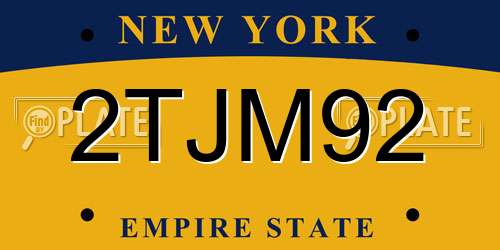 2TJM92 New York License Plate