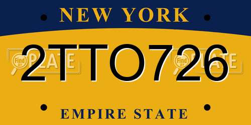 2TTO726 New York License Plate