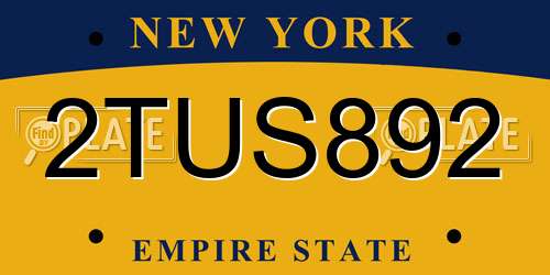 2TUS892 New York License Plate