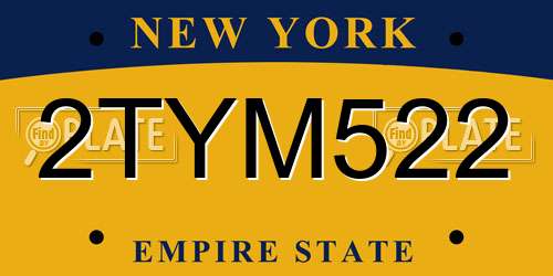 2TYM522 New York License Plate