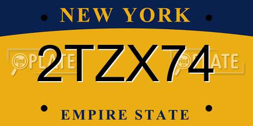 2TZX74 New York License Plate