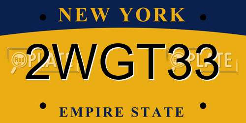 2WGT33 New York License Plate