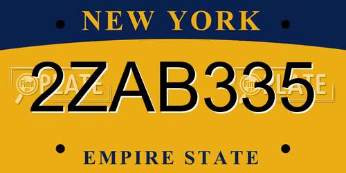 2ZAB335 New York License Plate