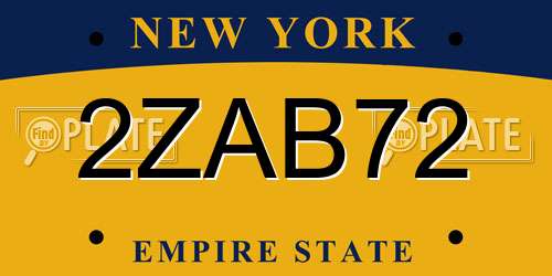 2ZAB72 New York License Plate