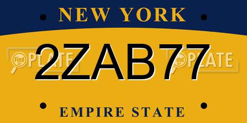 2ZAB77 New York License Plate