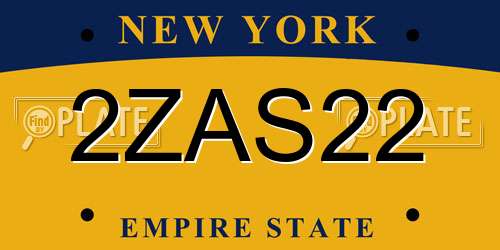 2ZAS22 New York License Plate