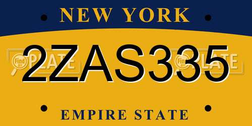 2ZAS335 New York License Plate