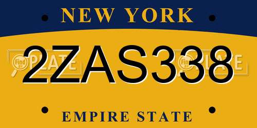 2ZAS338 New York License Plate