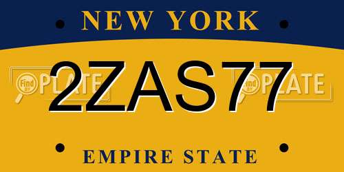 2ZAS77 New York License Plate