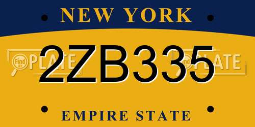 2ZB335 New York License Plate