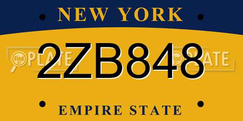 2ZB848 New York License Plate