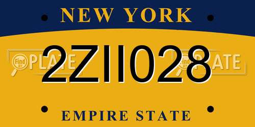 2ZII028 New York License Plate