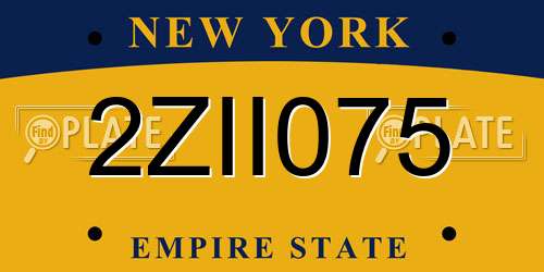 2ZII075 New York License Plate
