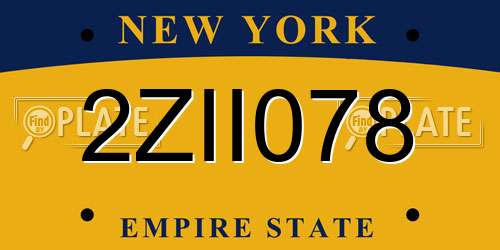 2ZII078 New York License Plate