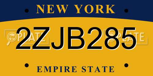 2ZJB285 New York License Plate