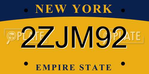 2ZJM92 New York License Plate