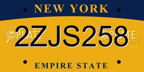 2ZJS258 New York License Plate