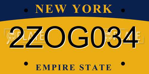 2ZOG034 New York License Plate