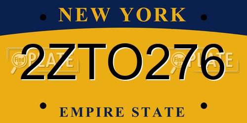 2ZTO276 New York License Plate