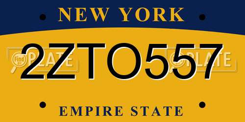 2ZTO557 New York License Plate