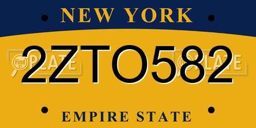 2ZTO582 New York License Plate