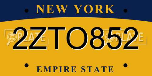 2ZTO852 New York License Plate
