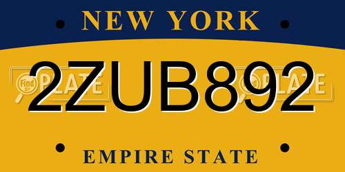 2ZUB892 New York License Plate