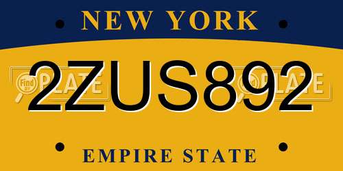2ZUS892 New York License Plate