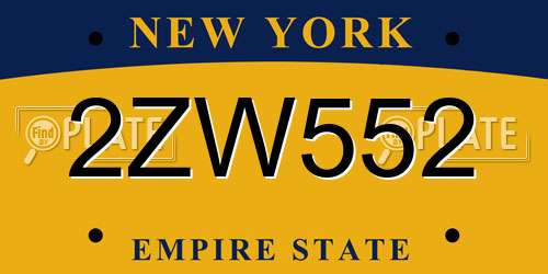 2ZW552 New York License Plate
