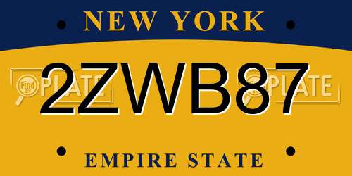 2ZWB87 New York License Plate