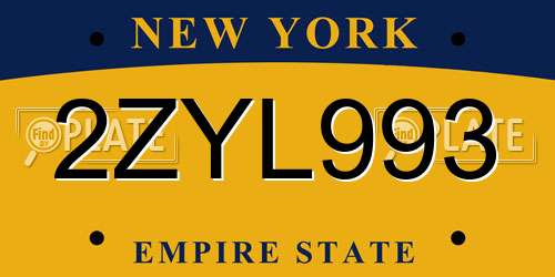 2ZYL993 New York License Plate