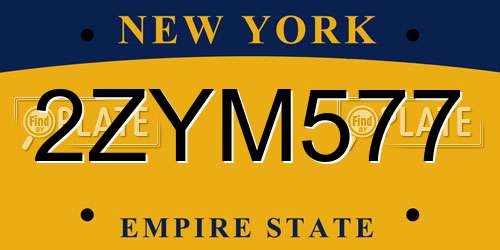 2ZYM577 New York License Plate