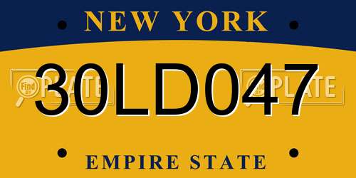 30LD047 New York License Plate