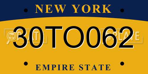 30TO062 New York License Plate