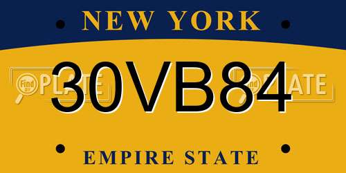 30VB84 New York License Plate