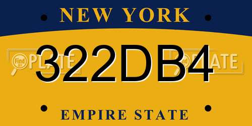 322DB4 New York License Plate