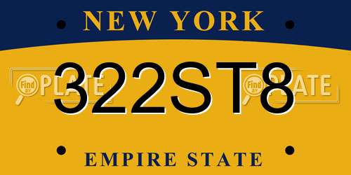 322ST8 New York License Plate