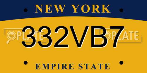 332VB7 New York License Plate