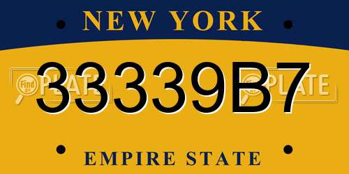 33339B7 New York License Plate