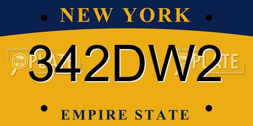 342DW2 New York License Plate