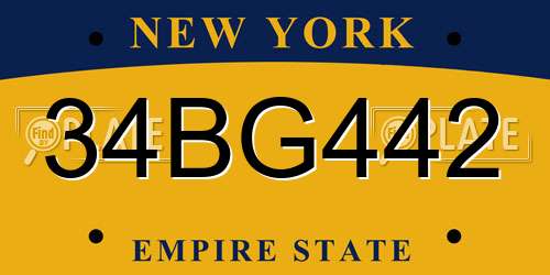 34BG442 New York License Plate