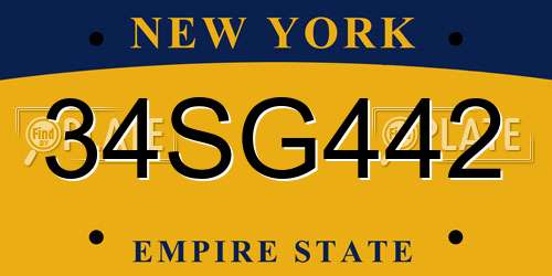 34SG442 New York License Plate
